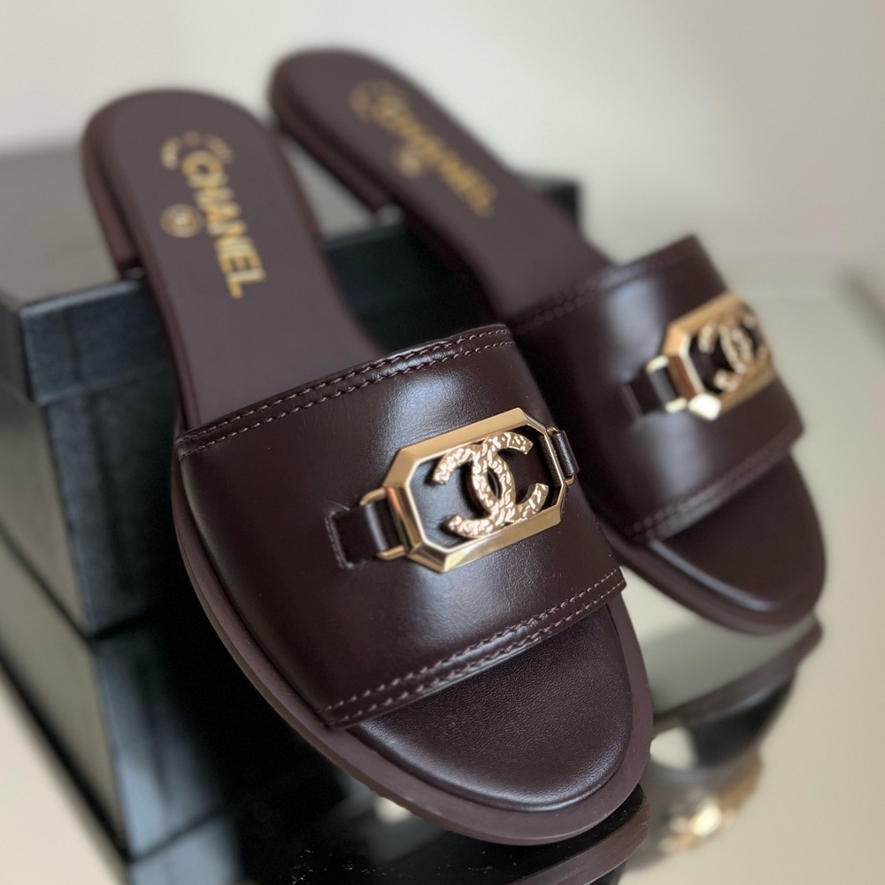 Chanel Women's Brown Slide Sandals